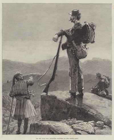En la vigilancia, soldados de infantería del ejército griego de Richard Caton Woodville junior